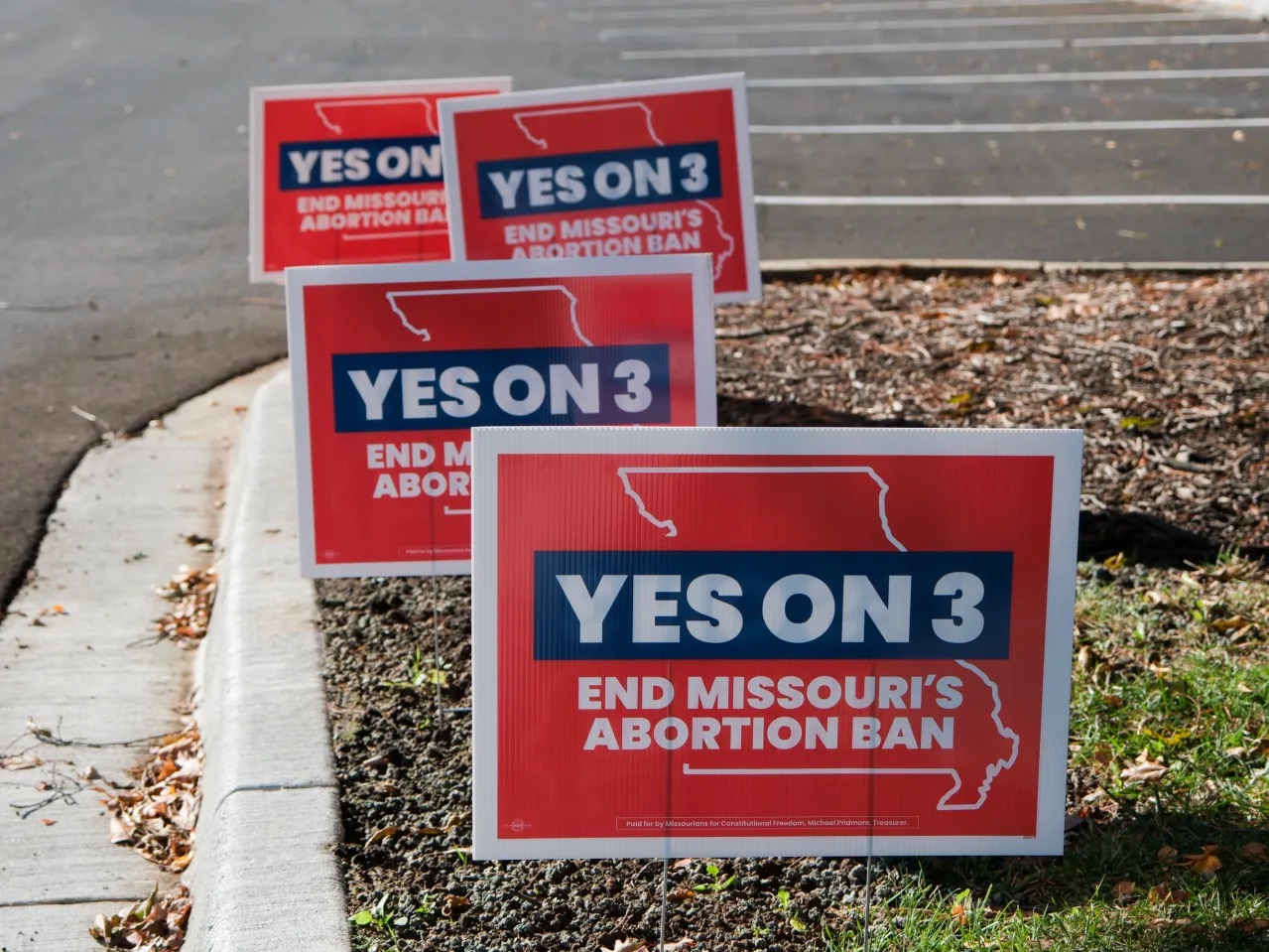 Photo of lawn signs supporting a ballot initiative in Missouri.